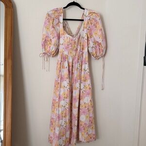 For Love And Lemons Pink and Yellow Floral Long Sleeve Dress